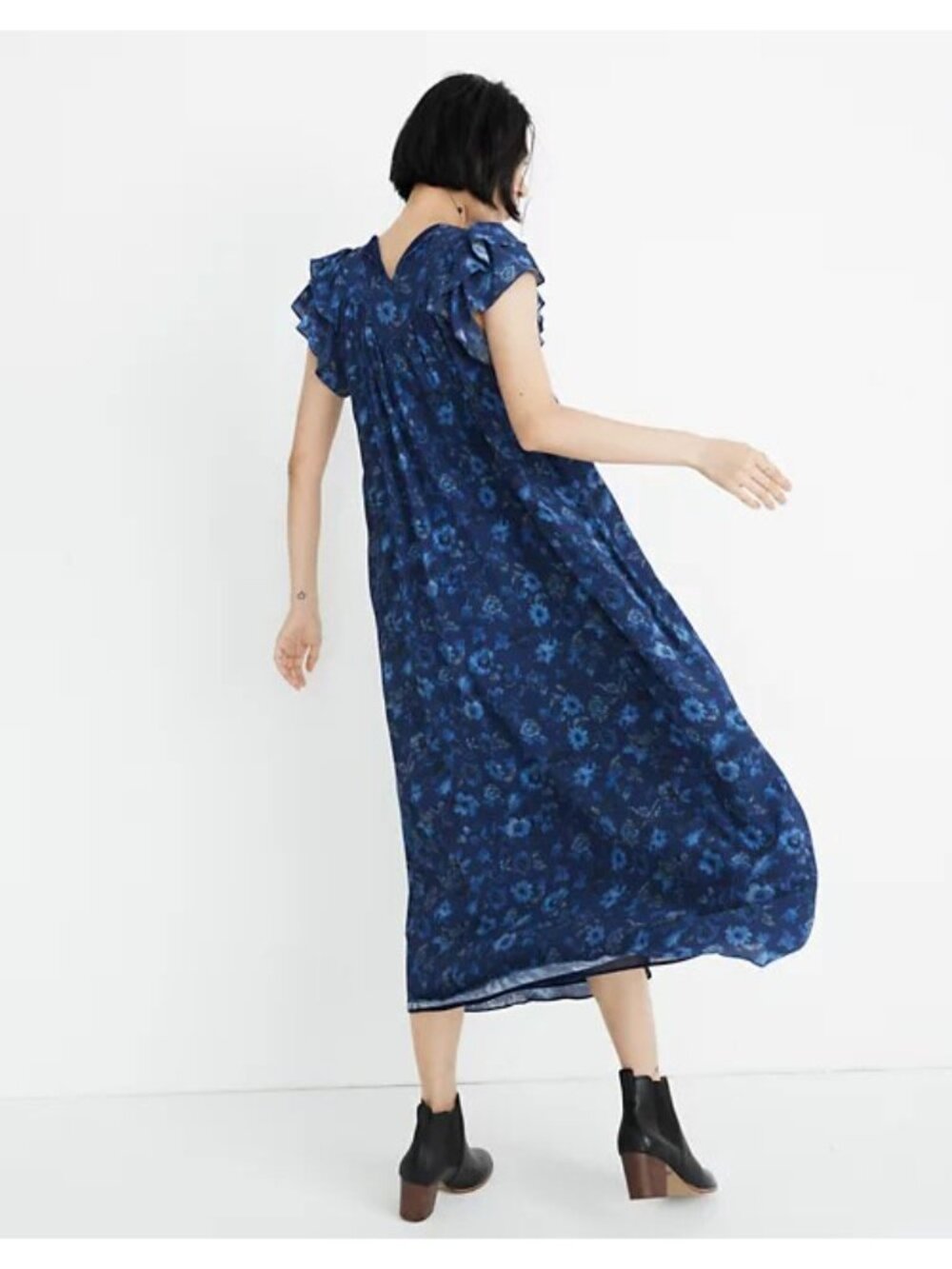 Warm NY Madewell Silk Kiss Maxi Dress Blue floral gorgeous sz 1 - Picture 2 of 8